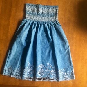 Strapless Embroidered Denim Dress